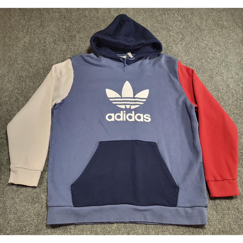 Adidas Mens Blocked Trefoil Red/White/Blue Hoodie Sweatshirt (GR9749) Sz X-Large